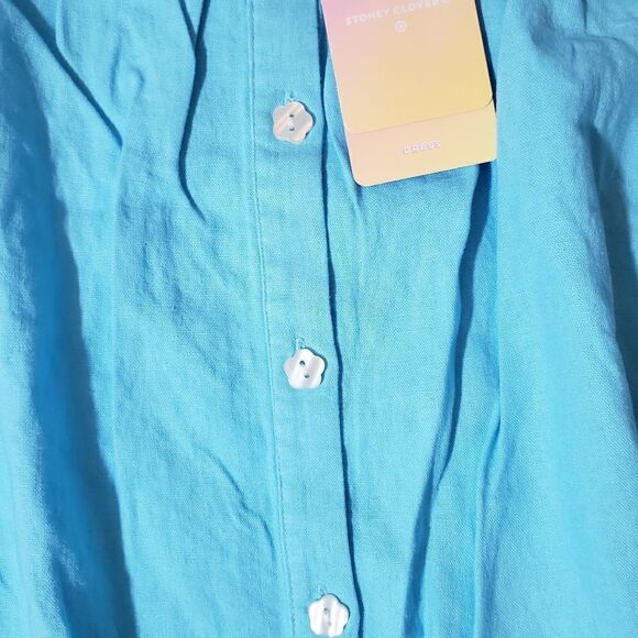 Linen Blend Short sleeve blue ruffle dress with pockets Stoney Clover Lane x Tar - Picture 2 of 4